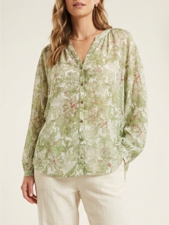 Pilcro Tops - Anthropology Pilcro Green Floral Cotton Button-Front Blouse. Medium.